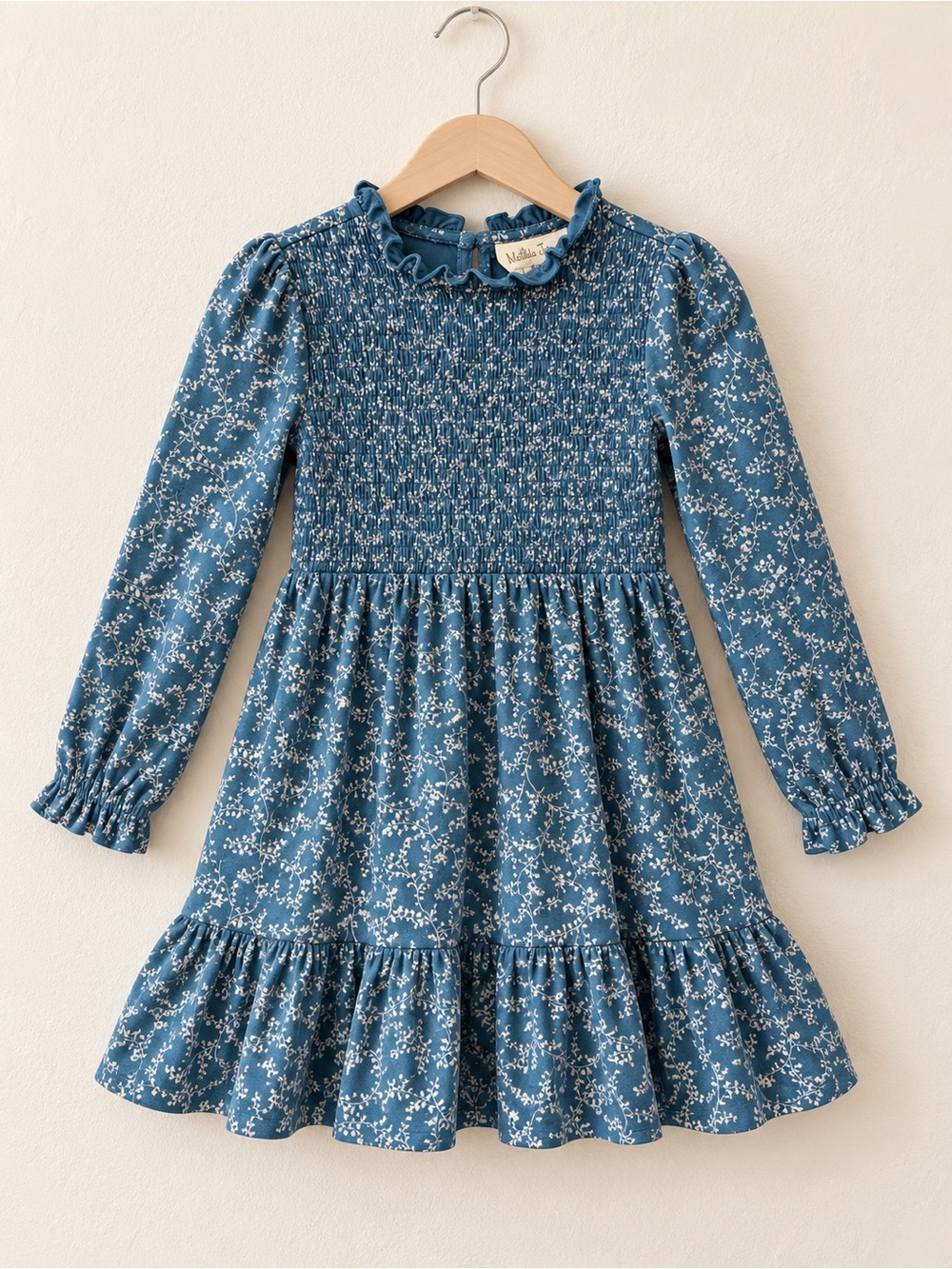 Matilda Jane Smocked Floral Long-Sleeve Kids Dress Blue Size 4